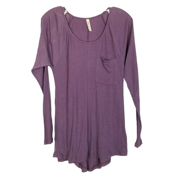 RVCA Tops - RVCA Purple Long Sleeve Casual Top Pocket Round Neck Round Hem Women's size M